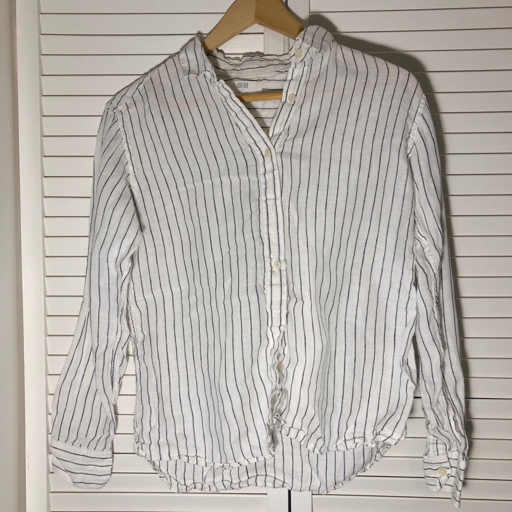 Uniqlo Small Blue Striped Linen Long sleeve shirt